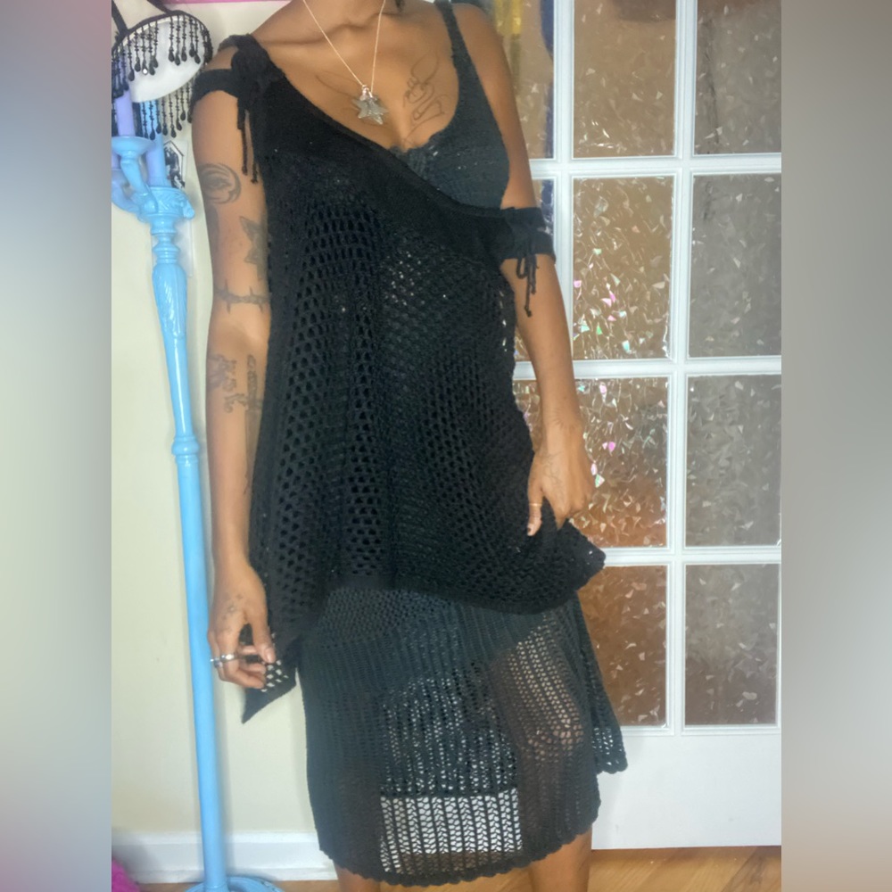 witchwench subversive long black two-piece crochet dress